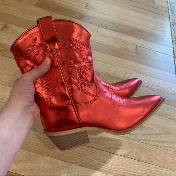 Shu Shop Red Zahara Metallic Cowgirl Boots Western Concert Independence Size 8.5 - Picture 4 of 7